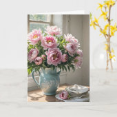 Birthday Peony Bouquet Vintag Pitcher Karte (Gelbe Blume)