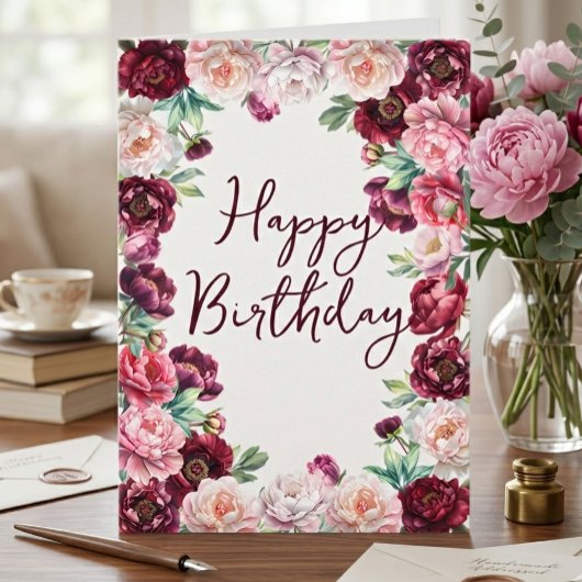 Birthday Peony Watercolor Floral Karte