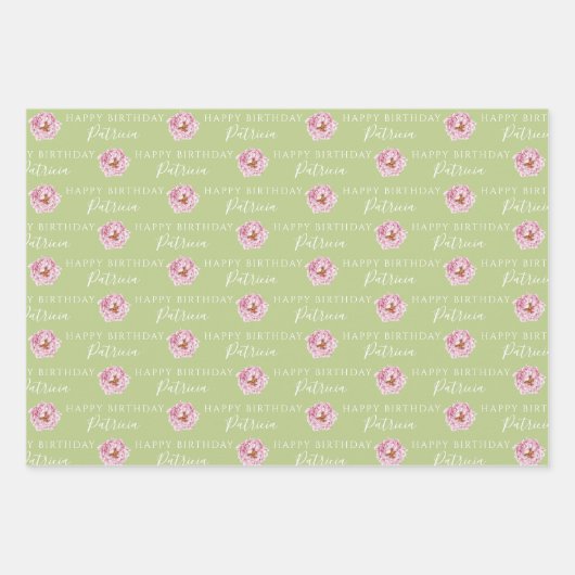 Birthday Peony Wrapping Paper Flat Sheet Set 3 Geschenkpapier Set (Vorderseite 3)
