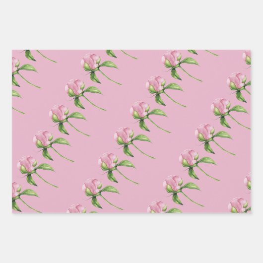 Birthday Peony Wrapping Paper Flat Sheet Set 3 Geschenkpapier Set (Vorderseite 2)