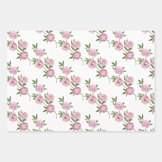 Birthday Peony Wrapping Paper Flat Sheet Set 3 Geschenkpapier Set (Vorderseite)