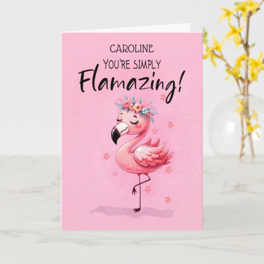 Birthday Personalize mit Flamingo Fabulous Fun Karte (Gelbe Blume)