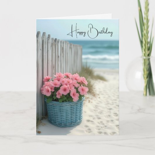 Birthday Petunia Beach Basket Karte (Vorderseite)
