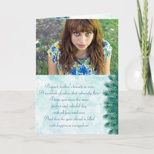 Birthday Pfau Feathers Fotokarten Karte (Vorderseite)