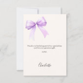 Birthday photo bow lavender ivory dankeskarte (Rückseite)