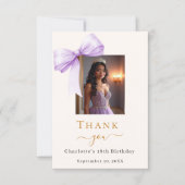 Birthday photo bow lavender ivory dankeskarte (Vorderseite)
