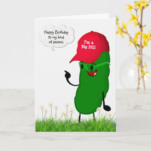 Birthday Pickle in einem roten Ball Cap Karte (Gelbe Blume)