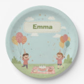Birthday Picnic, Cute Retro Style Pappteller (Vorderseite)