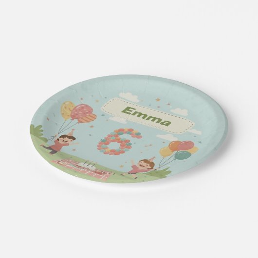 Birthday Picnic, Cute Retro Style Pappteller (Schrägansicht)