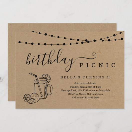 Birthday Picnic Party Einladung (Vorne/Hinten)