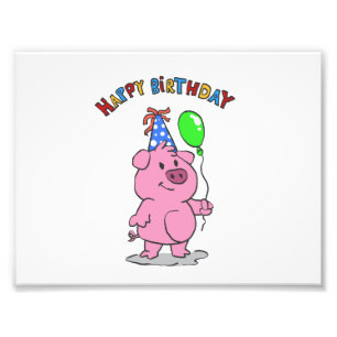 Birthday Pig Cartoon   Hintergrundfarbe auswählen Fotodruck