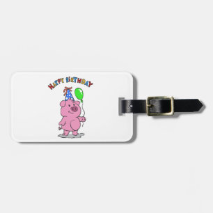 Birthday Pig Cartoon Hintergrundfarbe auswählen Gepäckanhänger