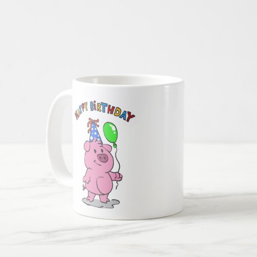 Birthday Pig Cartoon | Hintergrundfarbe auswählen Kaffeetasse (Vorderseite Links)