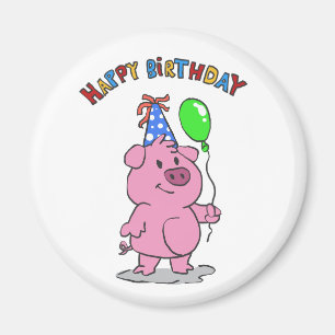 Birthday Pig Cartoon   Hintergrundfarbe auswählen Magnet
