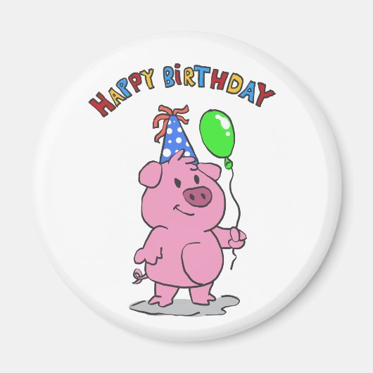 Birthday Pig Cartoon | Hintergrundfarbe auswählen Magnet (Vorne)