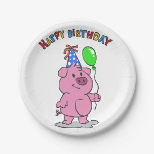 Birthday Pig Cartoon Hintergrundfarbe auswählen Pappteller