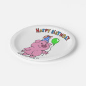 Birthday Pig Cartoon | Hintergrundfarbe auswählen Pappteller (Schrägansicht)
