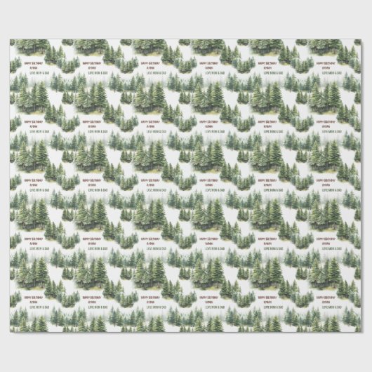 Birthday Pine Tree Forest Green Name Geschenkpapier (Flach)