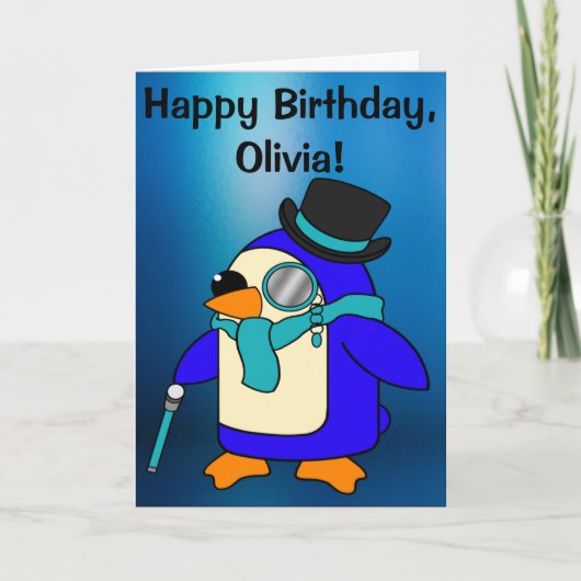 Birthday Pinguin Frosty Blue Customizable Card Karte (Vorderseite)