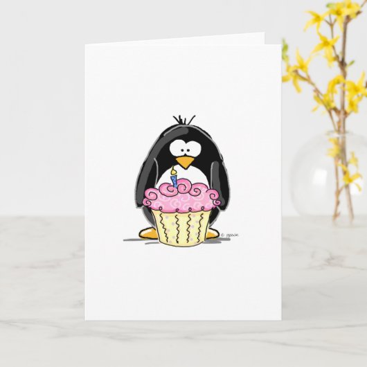 Birthday Pinguin mit Cupcake Karte (Gelbe Blume)