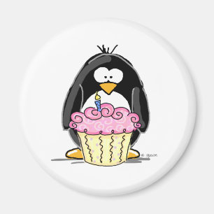 Birthday Pinguin mit Cupcake Magnet