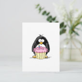 Birthday Pinguin mit Cupcake Postkarte (Stehend Vorderseite)