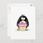 Birthday Pinguin mit Cupcake Postkarte (Vorne/Hinten)