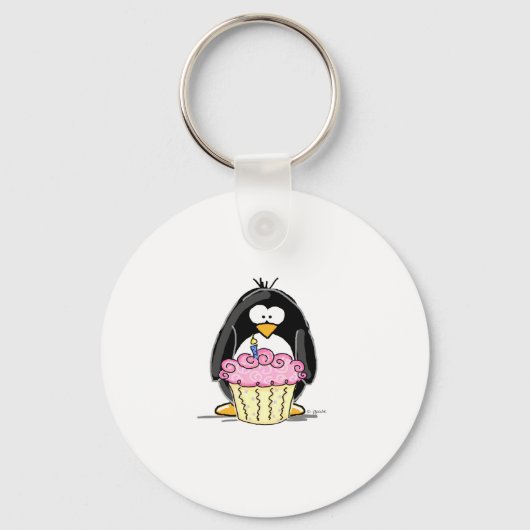 Birthday Pinguin mit Cupcake Schlüsselanhänger (Vorderseite)