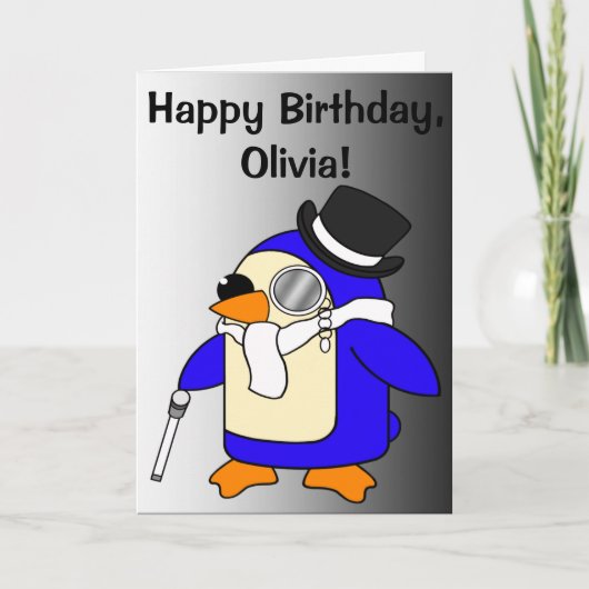 Birthday Pinguin Schwarz und Weiß individuell anpa Karte (Vorderseite)