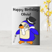 Birthday Pinguin Schwarz und Weiß individuell anpa Karte (Gelbe Blume)