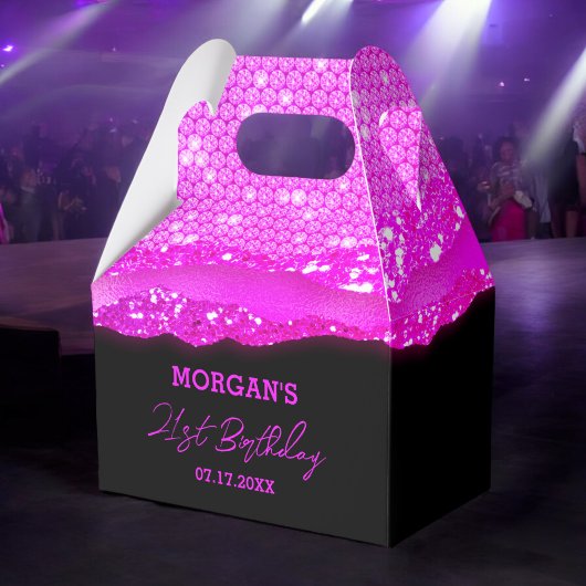 Birthday Pink Black Glitzer Name Vielen Dank Geschenkschachtel