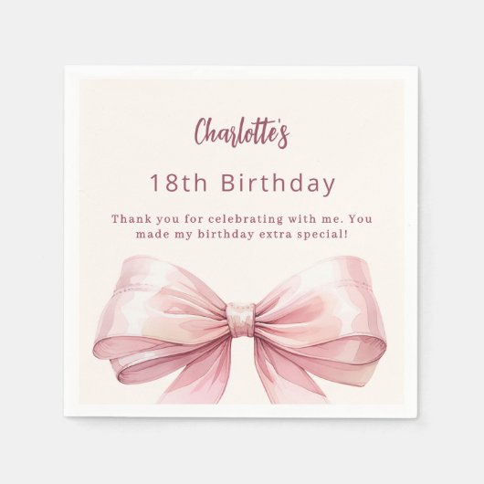 Birthday Pink Bogen Creme Vielen Dank Serviette (Vorderseite)