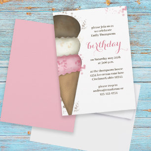 Birthday Pink Calligraphy Script Ice Creme Einladung
