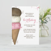Birthday Pink Calligraphy Script Ice Creme Einladung (Stehend Vorderseite)