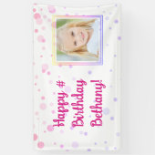 Birthday Pink Confetti Dots Foto Personalisiert Banner (Vertikal)