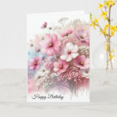 Birthday Pink Cosmos Bouquet Karte (Gelbe Blume)
