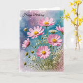 Birthday Pink Cosmos Bouquet Karte (Gelbe Blume)