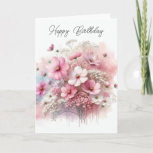 Birthday Pink Cosmos Bouquet Karte