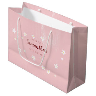 Birthday Pink Daisies Girly Sweet Simple Script Große Geschenktüte