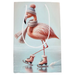 Birthday Pink Flamingo Ice Skater Mittlere Geschenktüte