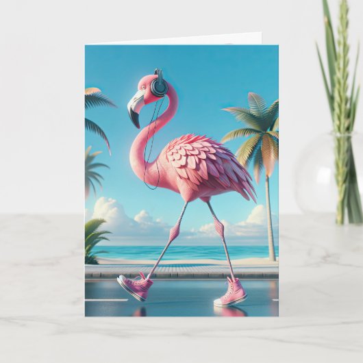 Birthday Pink Flamingo Wearing Sneakers Karte (Vorderseite)