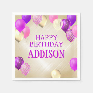 Birthday Pink Gold Balloons Serviette