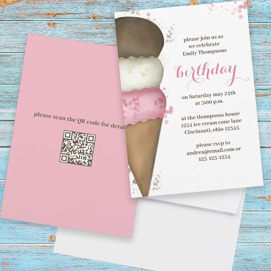 Birthday Pink Ice Cream Calligraphy Script Einladung