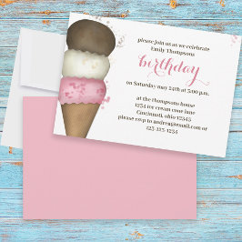 Birthday Pink Ice Cream Calligraphy Script Einladung