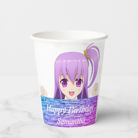 Birthday Pink lila Anime kawaii Mädchenname Pappbecher (Rückseite)