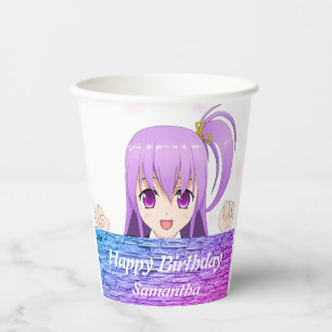 Birthday Pink lila Anime kawaii Mädchenname Pappbecher