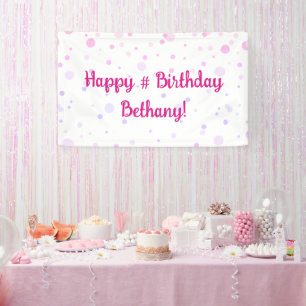 Birthday Pink Lila Confetti Dots Personalisiert Banner