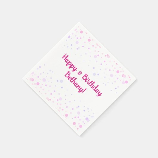 Birthday Pink Lila Confetti Dots Personalisiert Serviette (Ecke)