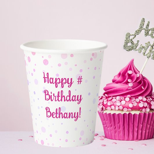 Birthday Pink Lila Dots Confetti Personalisiert Pappbecher