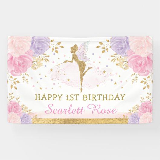 Birthday Pink Lila Gold Magisches Party Banner (Horizontal)